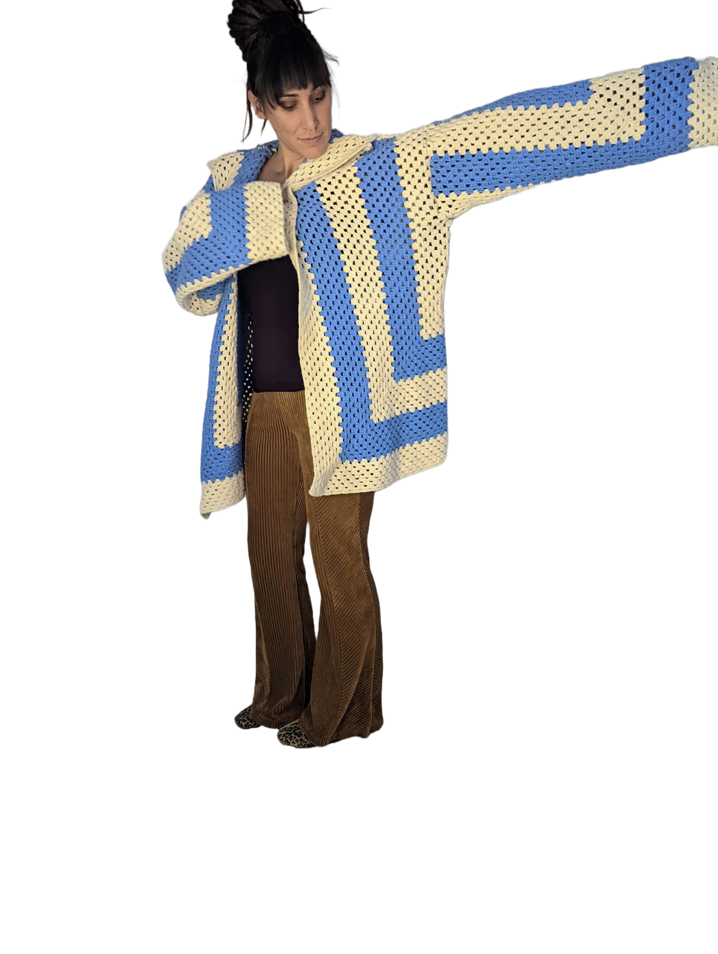 Oversized Blue and White Crochet Coat