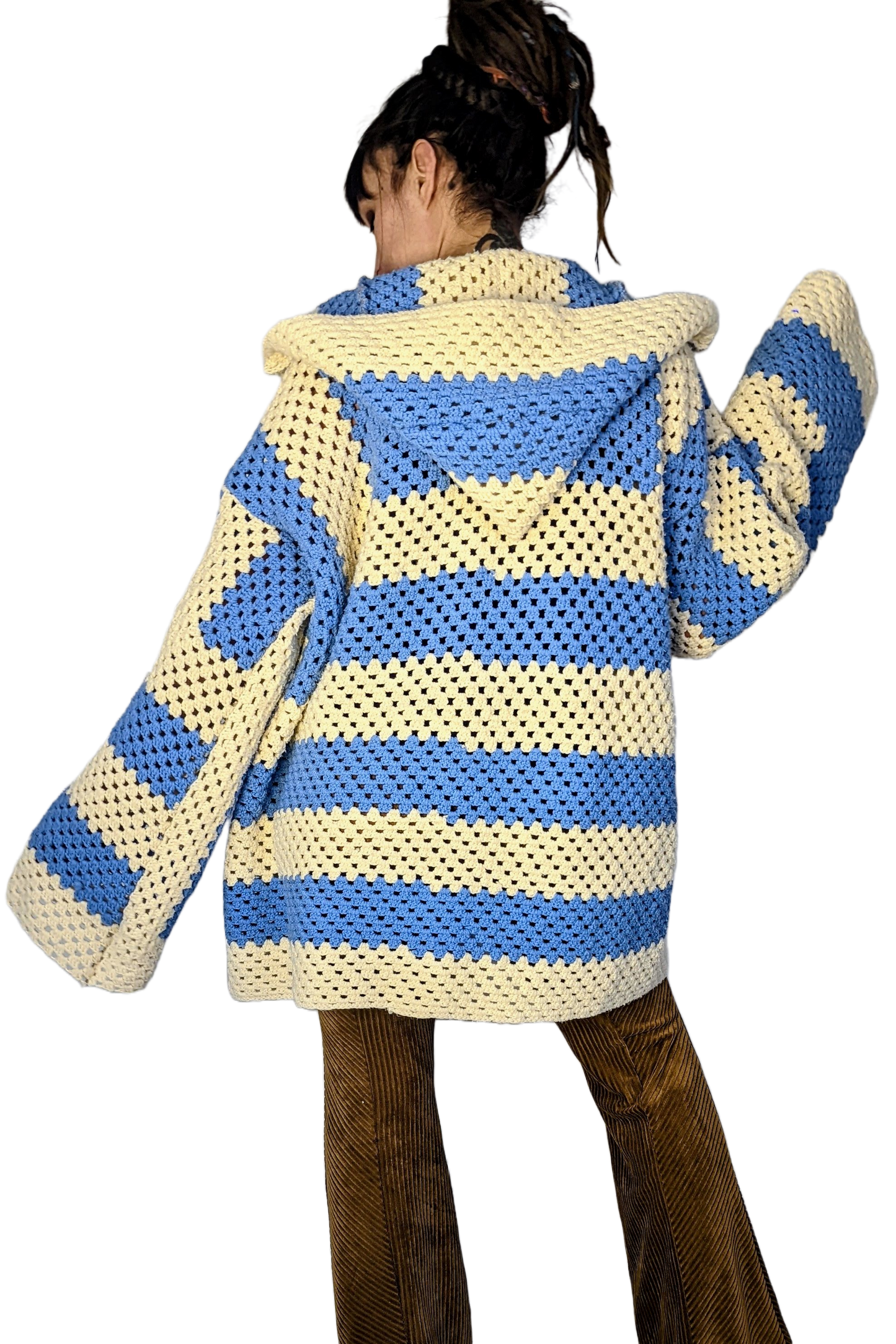 Oversized Blue and White Crochet Coat